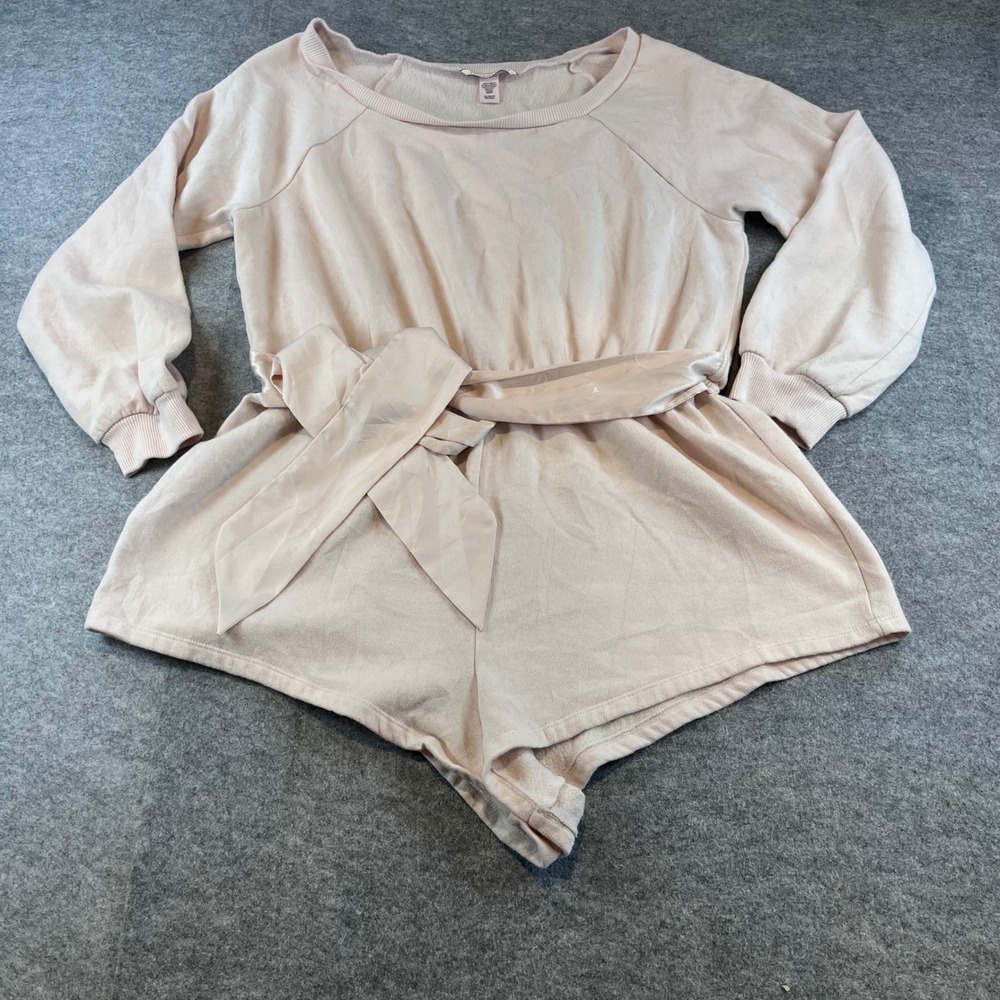 Victoria'sโ Secret Women Romper Pink Loungewear Coquette XL Fleece Satin Tie XL